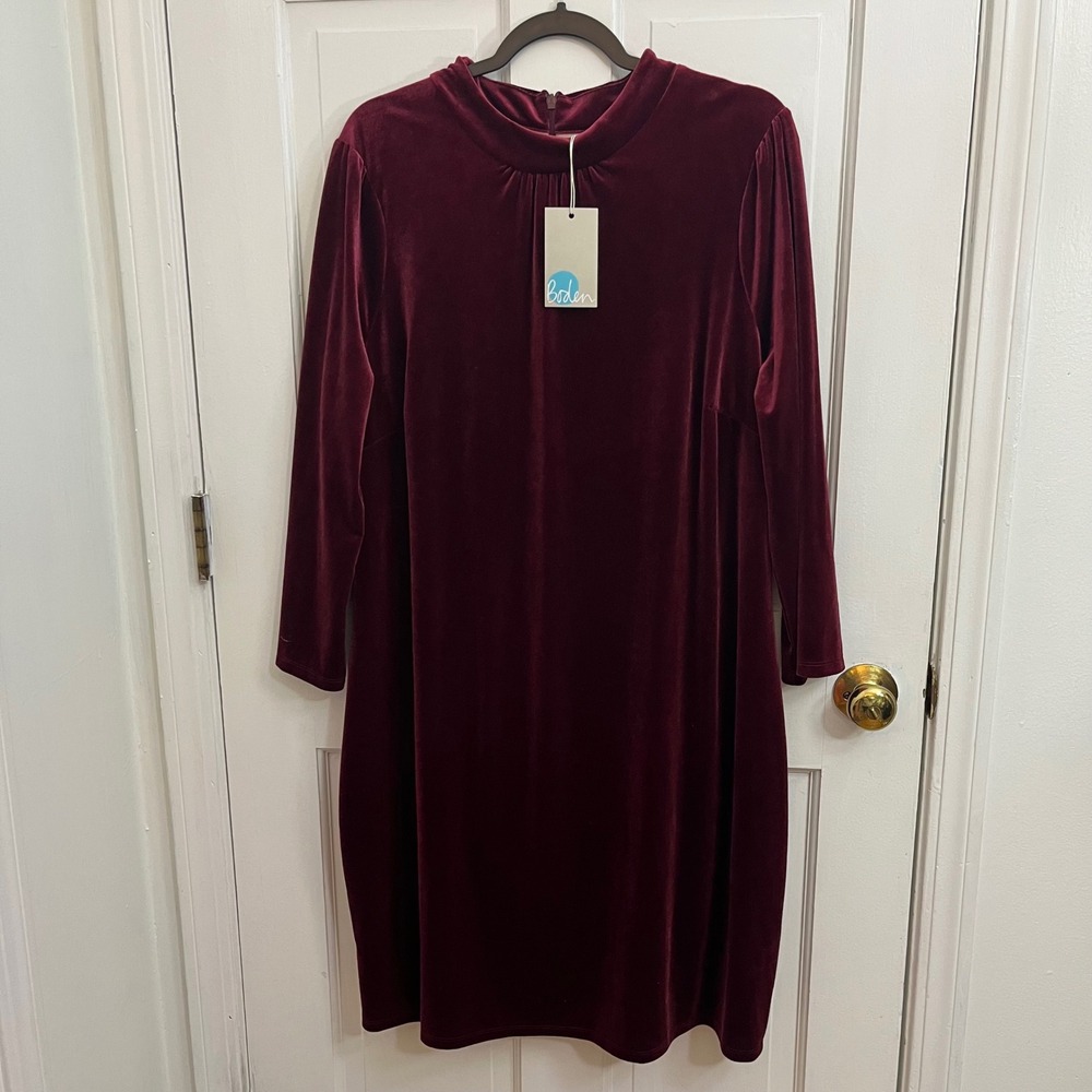 Boden Burgundy Velvet Shift Dress 16-18R Wedding Guest Holiday Classic NEW